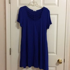 blue boutique dress with straps on chest